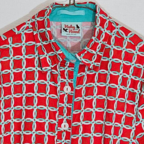 Haley & the Hound Retro Womens‎ Shirt Dress 4 Madeline Red Aqua Geometric Trad - Picture 3 of 7